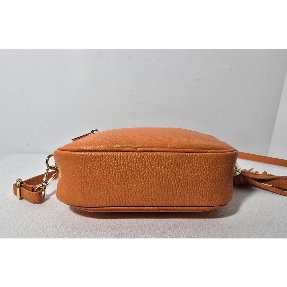 Borse in Pelle Crossbody Shoulder Bag Orange Pebble Leather 2 Straps Made Italy - Picture 6 of 13